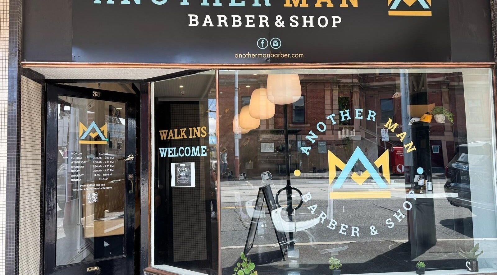 Front of Kew - Another Man Barber & Shop in Melbourne, Victoria, AU, showcasing welcoming entrance and signage.