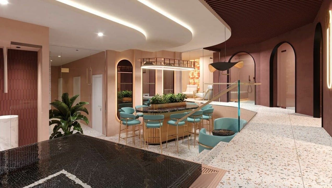 Chic modern interior with seating at Euphoria Spa, London, England, GB. A blend of elegance and relaxation.