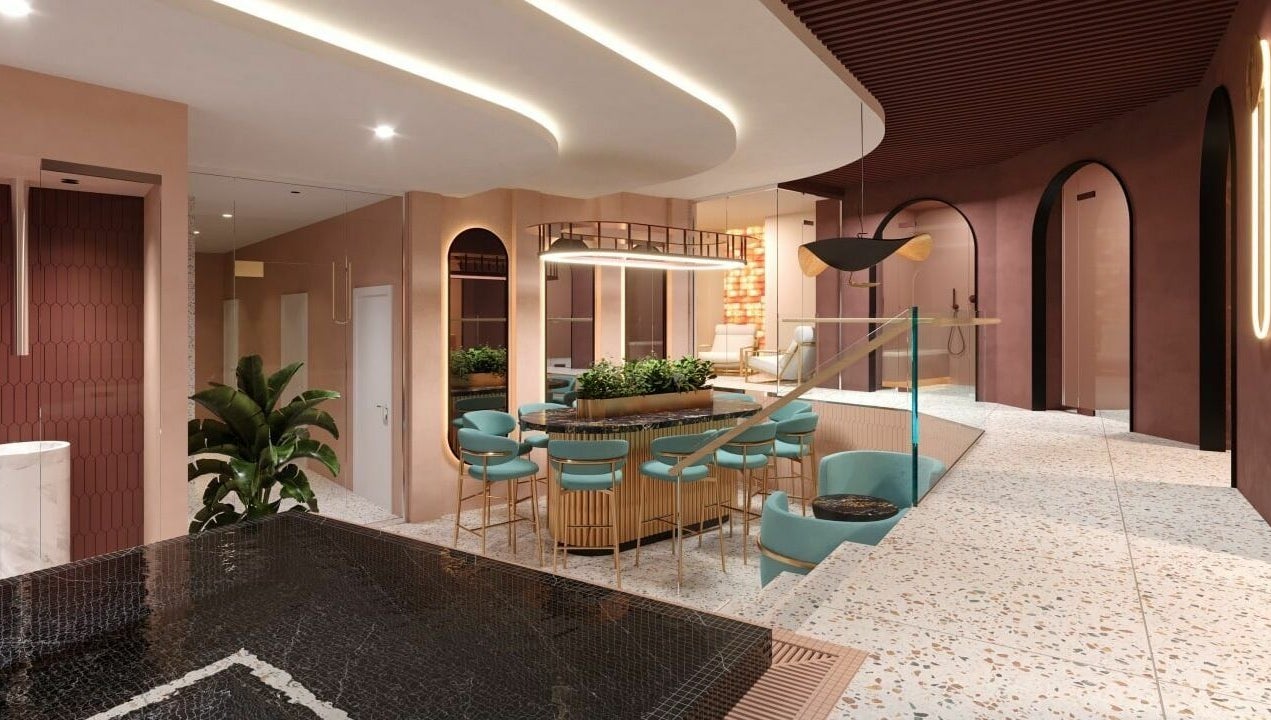 Chic modern interior with seating at Euphoria Spa, London, England, GB. A blend of elegance and relaxation.