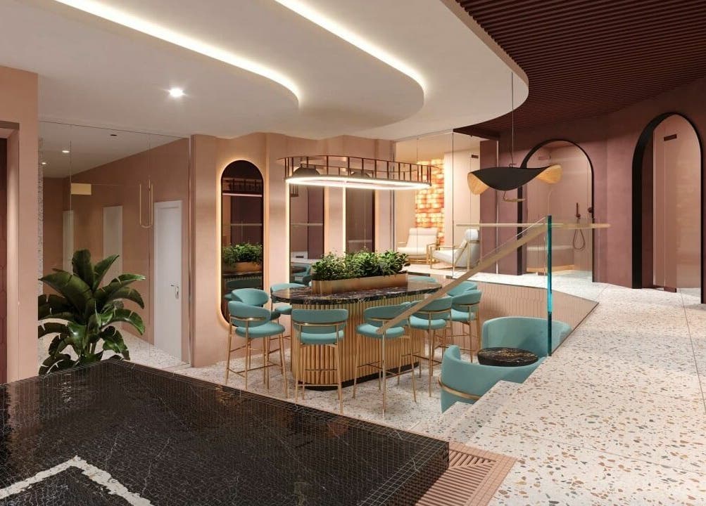 Chic modern interior with seating at Euphoria Spa, London, England, GB. A blend of elegance and relaxation.