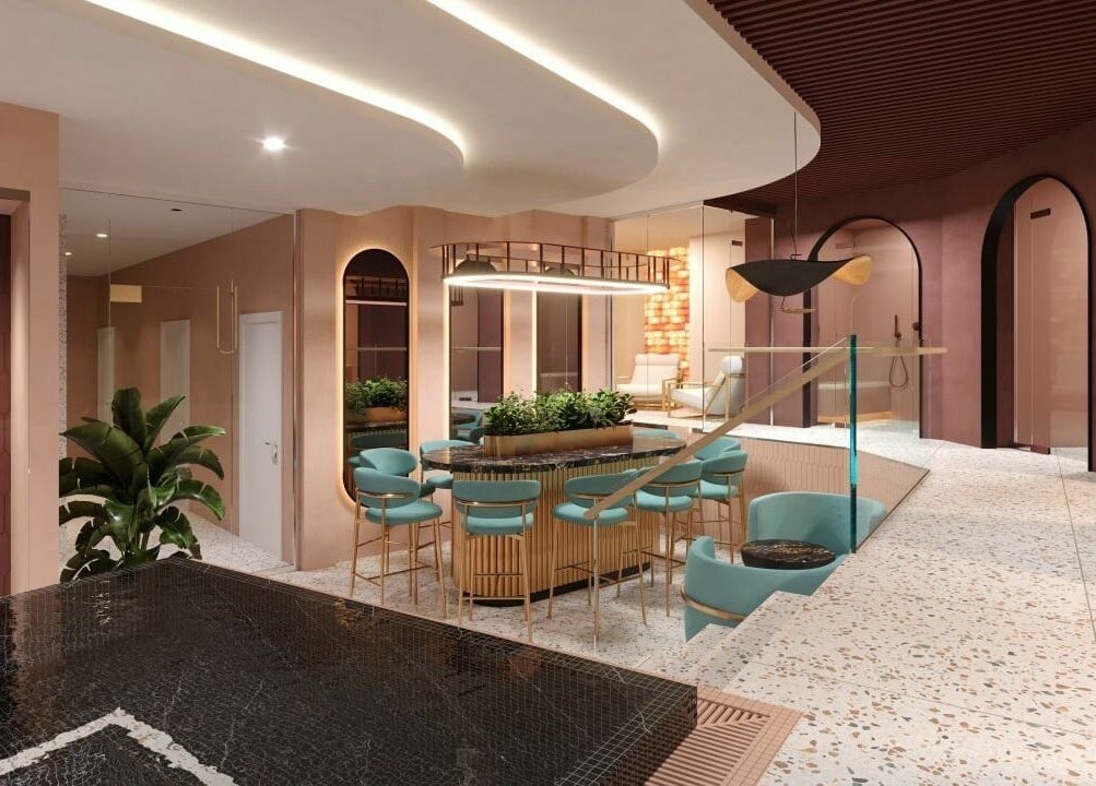 Chic modern interior with seating at Euphoria Spa, London, England, GB. A blend of elegance and relaxation.