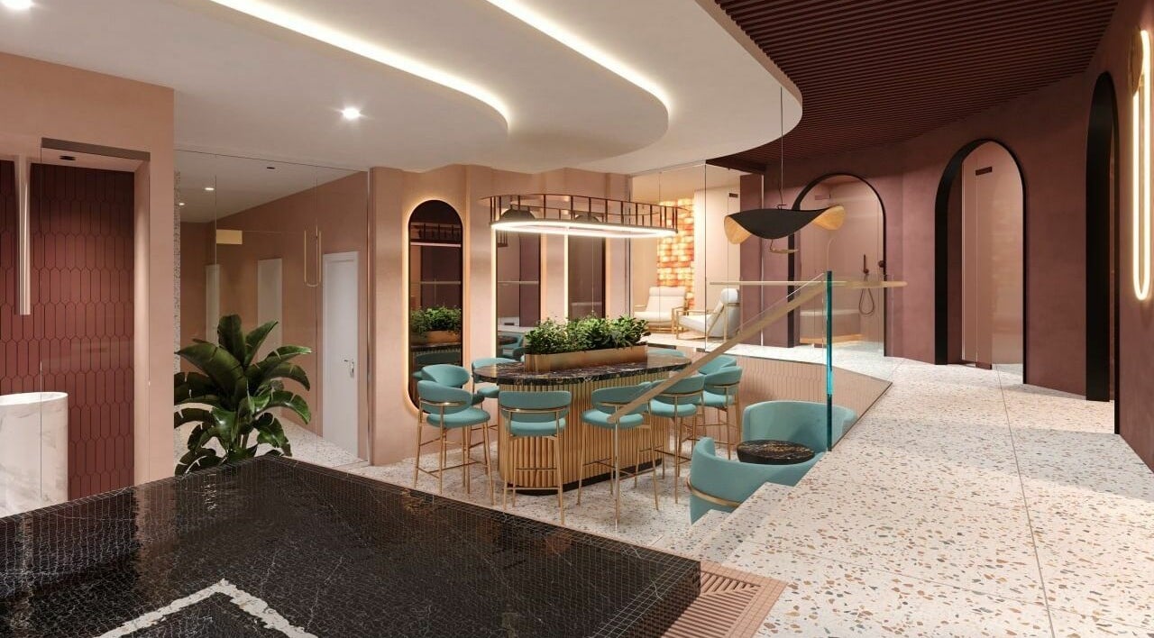 Chic modern interior with seating at Euphoria Spa, London, England, GB. A blend of elegance and relaxation.