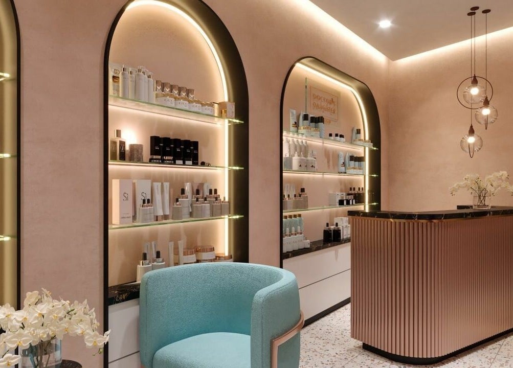 Euphoria Spa in London, England offers a tranquil reception with elegant lighting and modern decor.