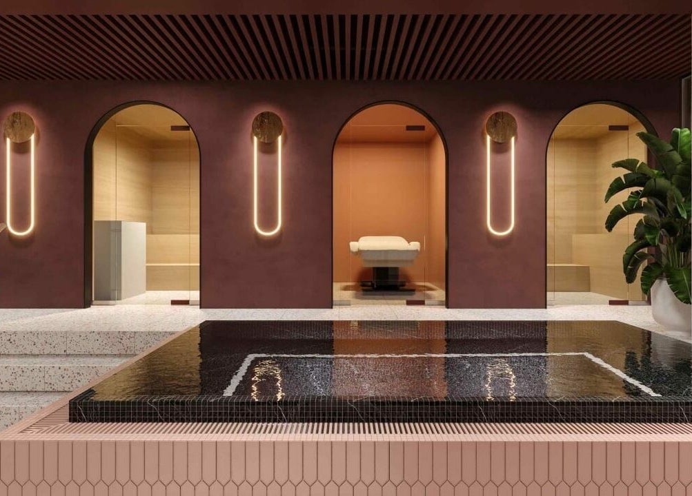 Luxurious interior of Euphoria Spa in London, England, GB featuring a modern relaxation area with elegant lighting.