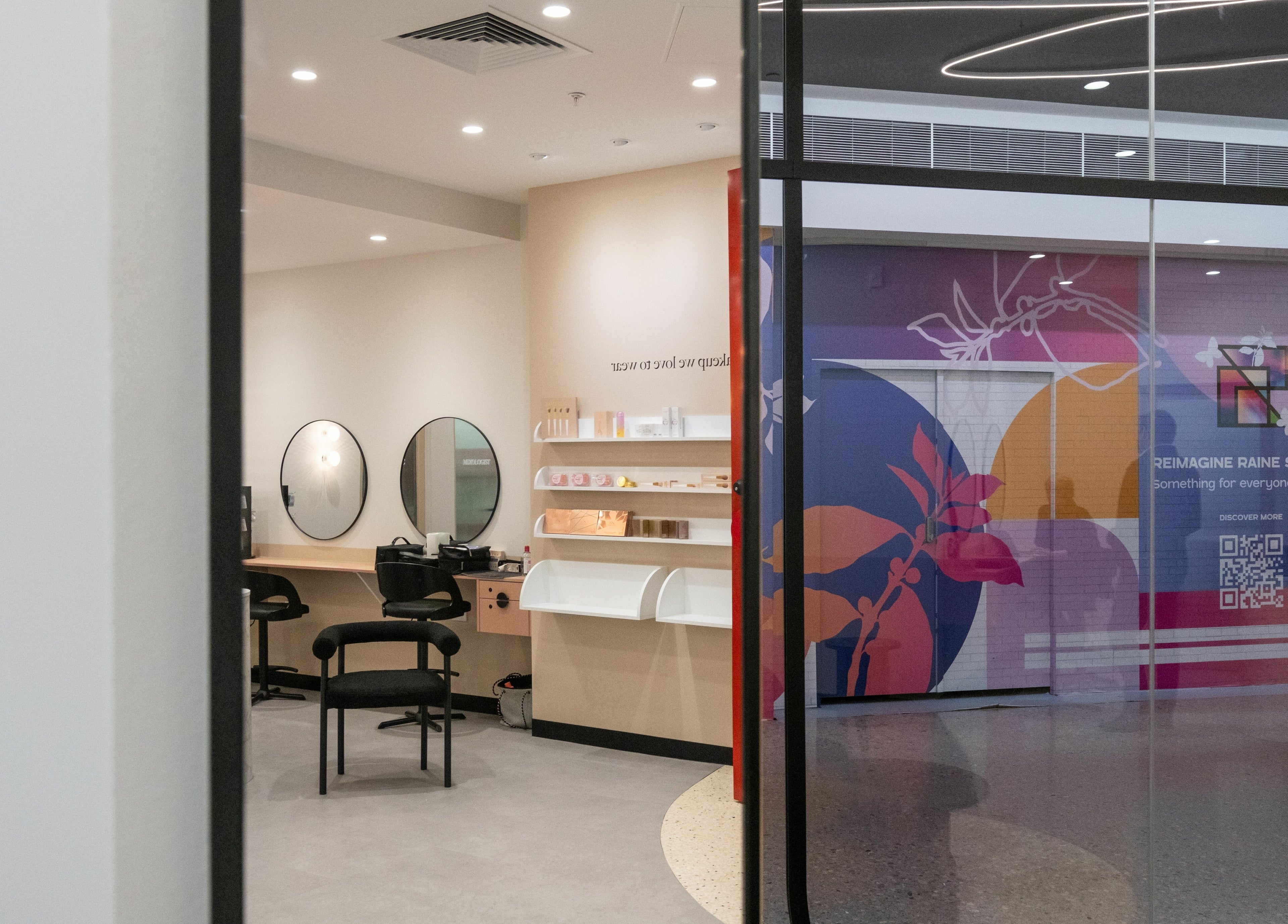 Interior of The Lip Lab in Perth, Western Australia, AU featuring stylish decor and makeup stations.