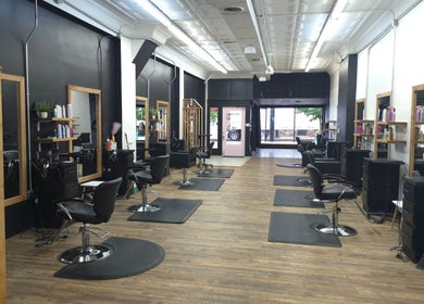 Modern salon chairs in Beauty Revival, Ashland, Ohio, US, showcasing elegant styling stations.