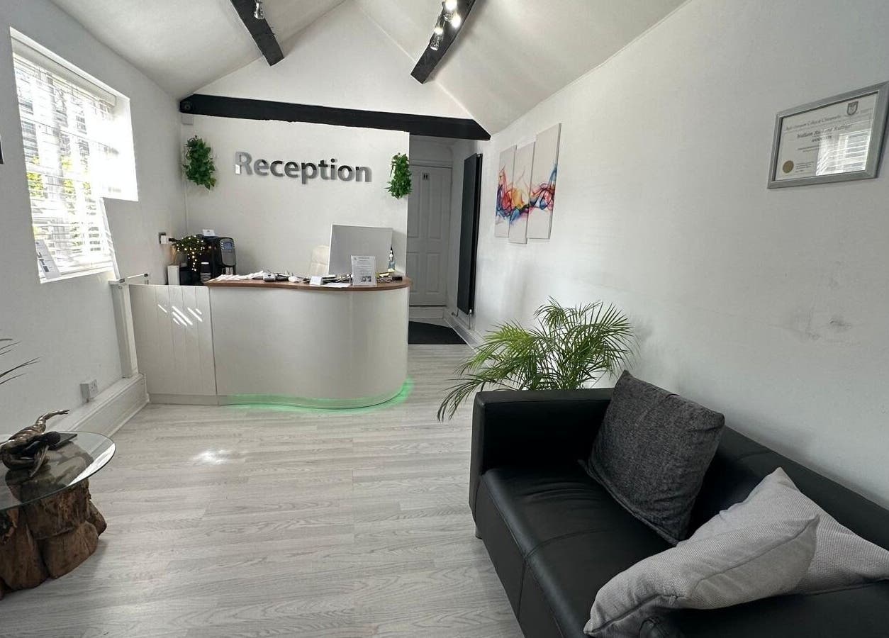 Reception area of RESTORE – Massage at The Nantwich Back & Neck Pain Clinic, Nantwich, England, GB.