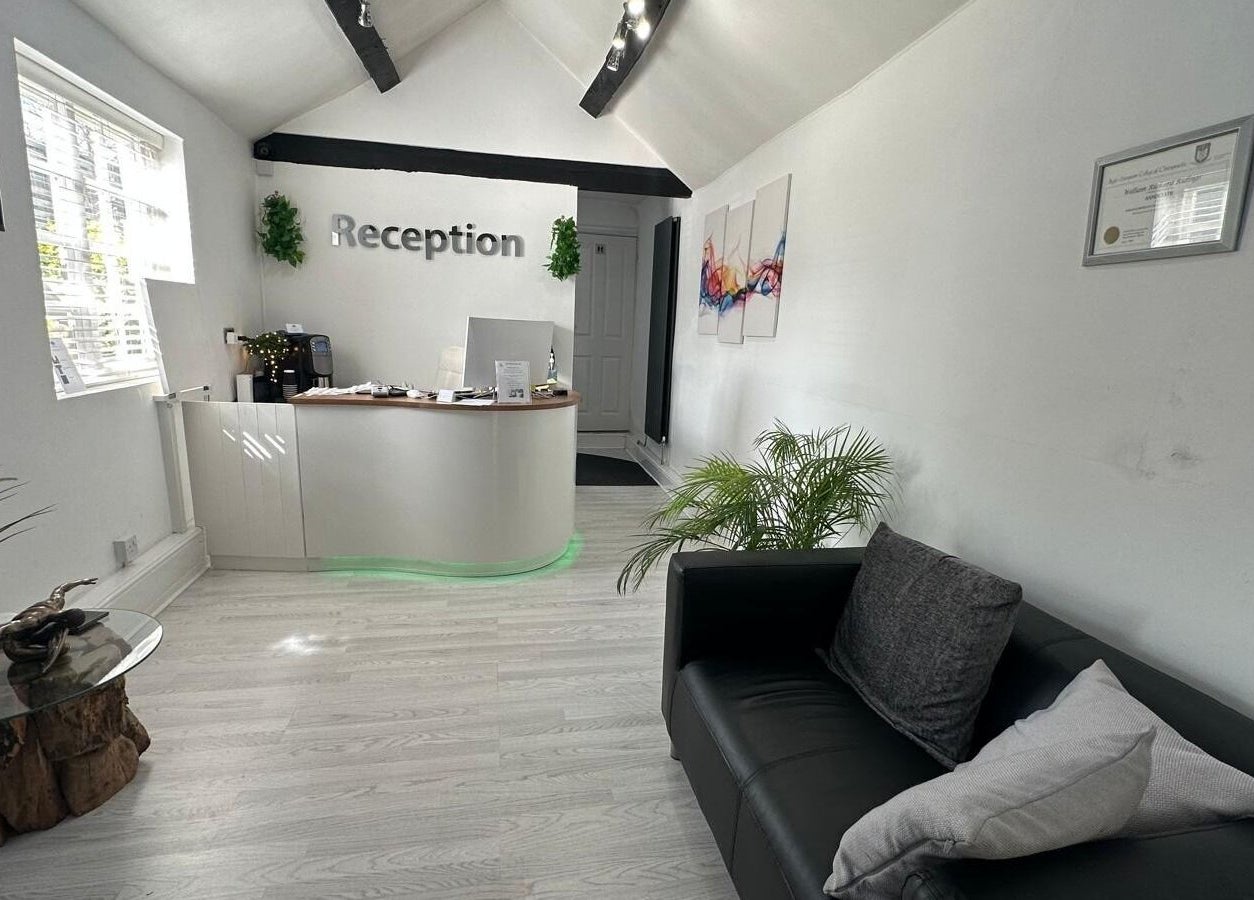 Inviting reception area at RESTORE – Massage at The Nantwich Back & Neck Pain Clinic, Nantwich, England, GB.