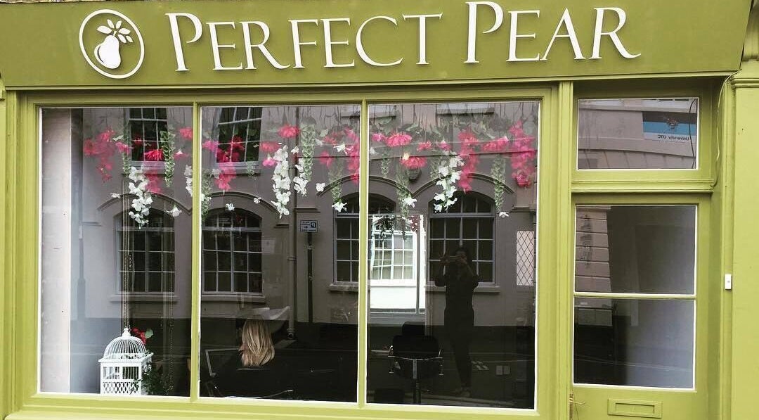 Front of Perfect Pear - Brazilian Waxing Technique Specialist in Southampton, England, GB with greenery and flowers.