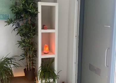 Calming entrance at JKA Glamour Beauty, Bray, County Wicklow, IE, with plant decor and salt lamp.