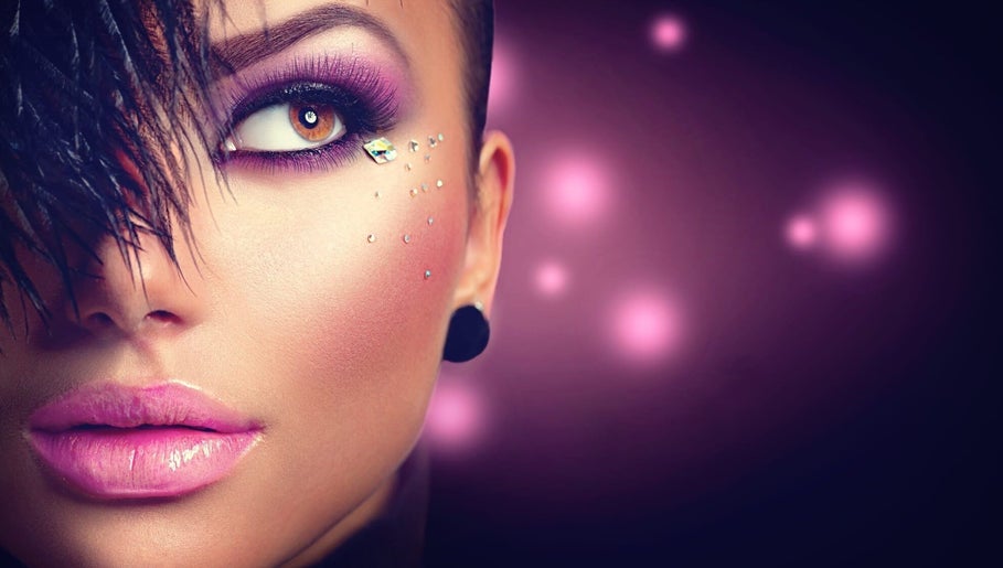 Close-up of a model's face with elaborate makeup at Skin clinic by Glamour Beauty, Bray, County Wicklow, IE.