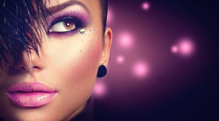 Close-up of a model's face with elaborate makeup at Skin clinic by Glamour Beauty, Bray, County Wicklow, IE.