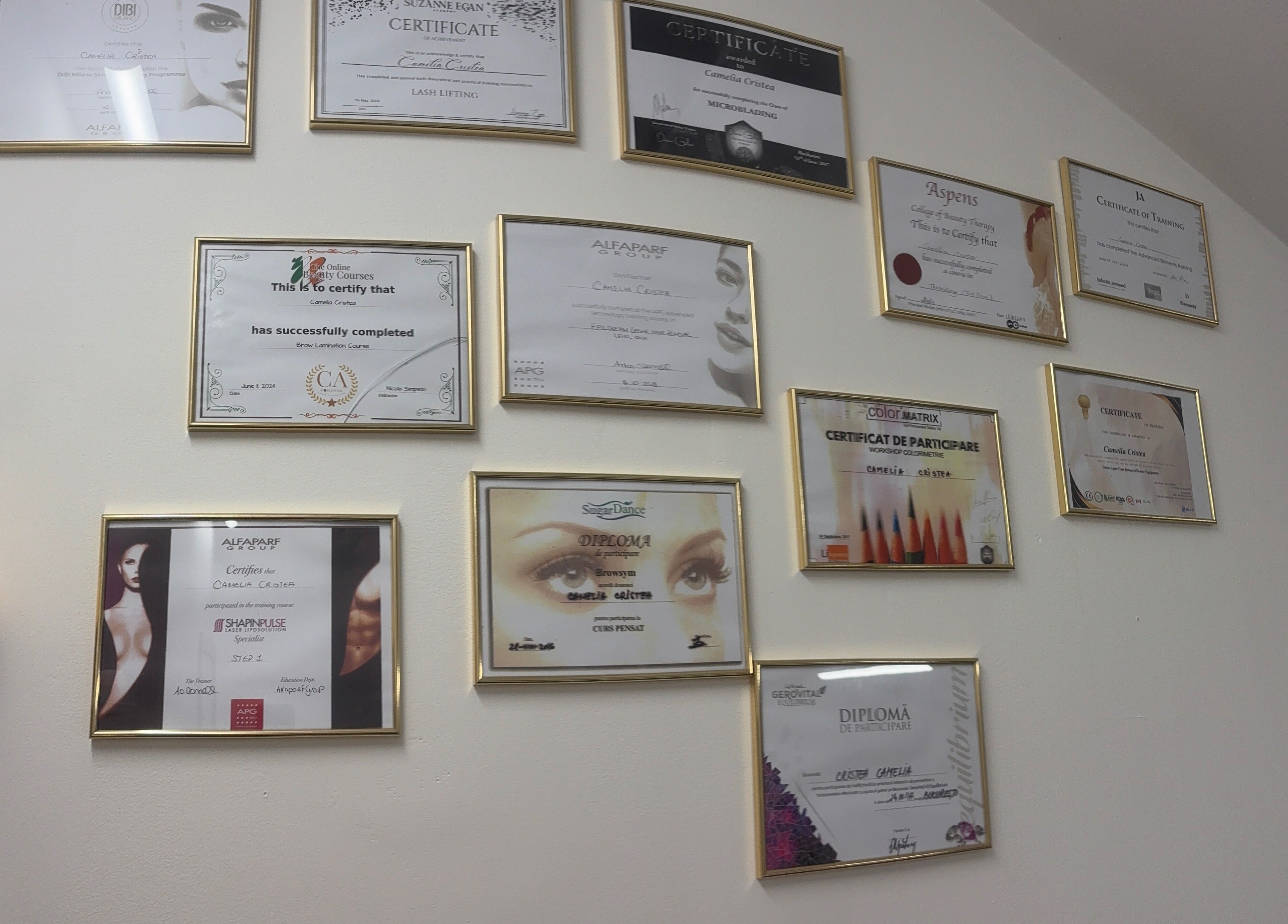 Certificates displayed at Skin Clinic By Glamour Beauty, Bray, County Wicklow, IE, reflecting expertise.