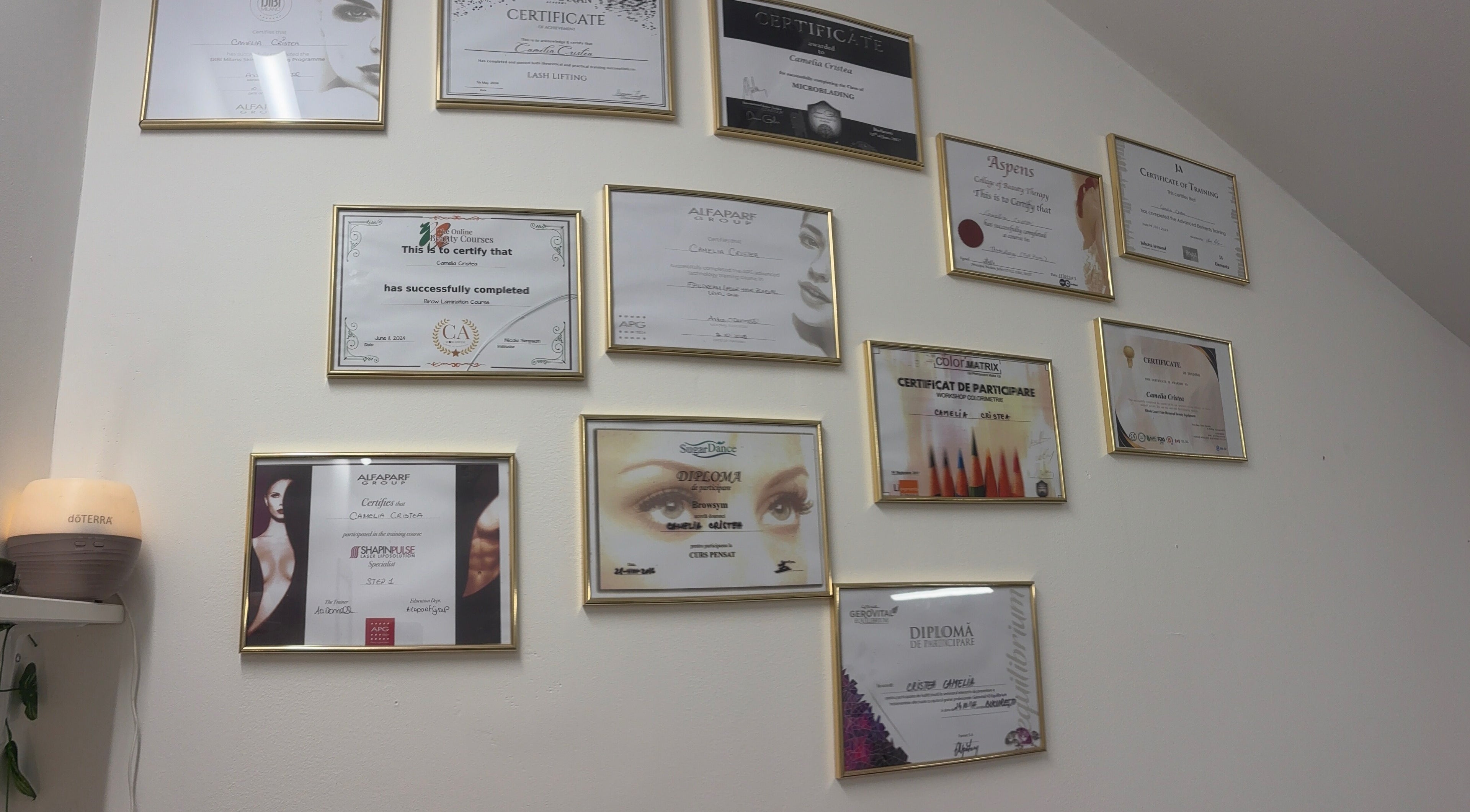 Certificates displayed at Skin Clinic By Glamour Beauty, Bray, County Wicklow, IE, reflecting expertise.