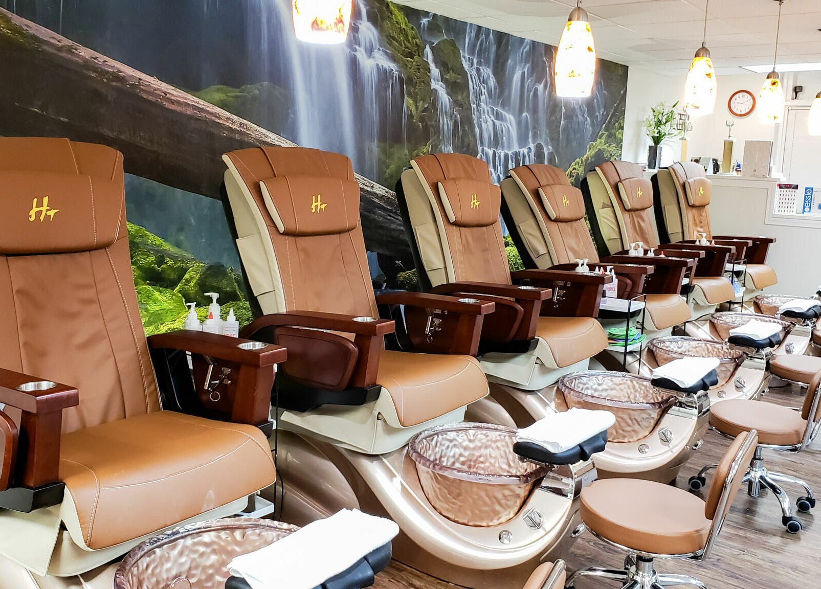 Elegant pedicure chairs at Quality Nails Spa in Hingham, Massachusetts, US offer a relaxing experience.