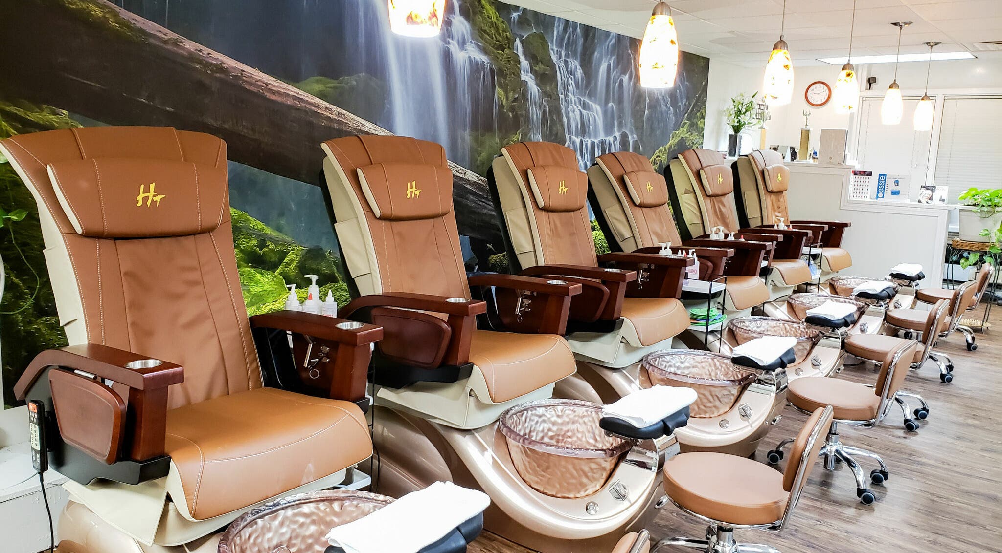 Elegant pedicure chairs at Quality Nails Spa in Hingham, Massachusetts, US offer a relaxing experience.