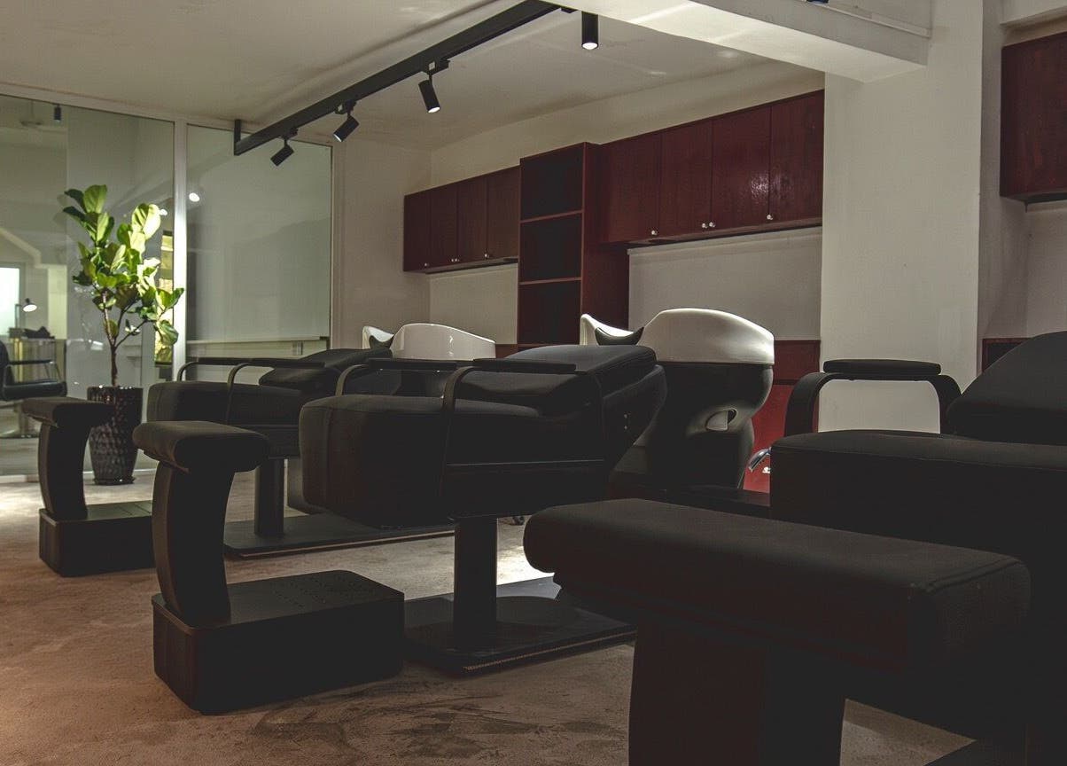 Modern haircutting chairs at Bangs and Nova in Thành Phố Hồ Chí Minh, Thành Phố Hồ Chí Minh, VN.