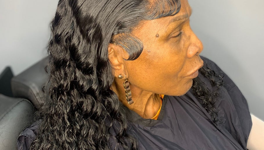 Woman's styled hair with waves at Glamazon Salon, Nassau, New Providence, BS.