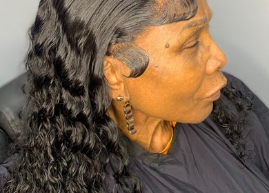 Woman's styled hair with waves at Glamazon Salon, Nassau, New Providence, BS.
