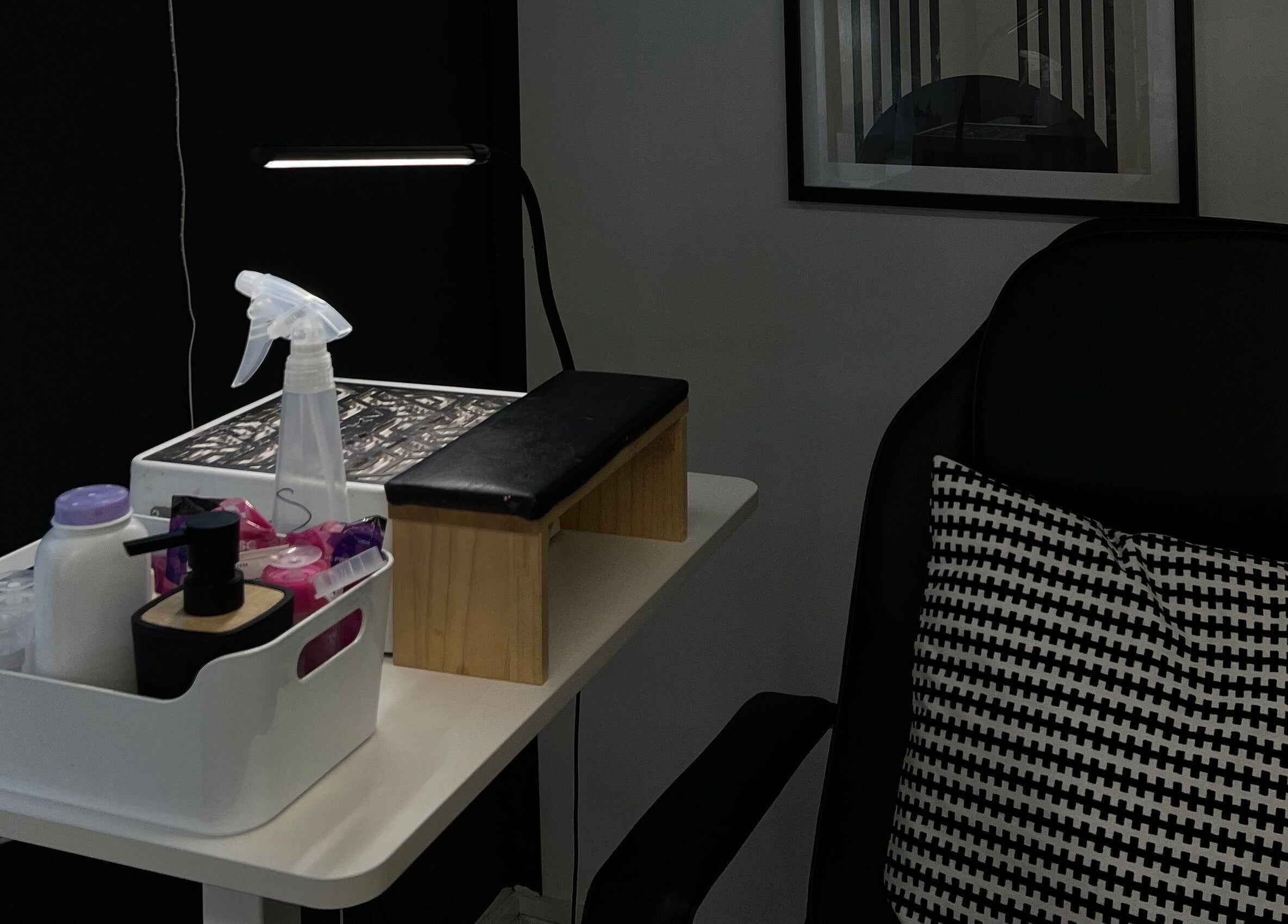 Elegant nail station at Point G, London, England, GB, showcasing beauty and wellness tools.