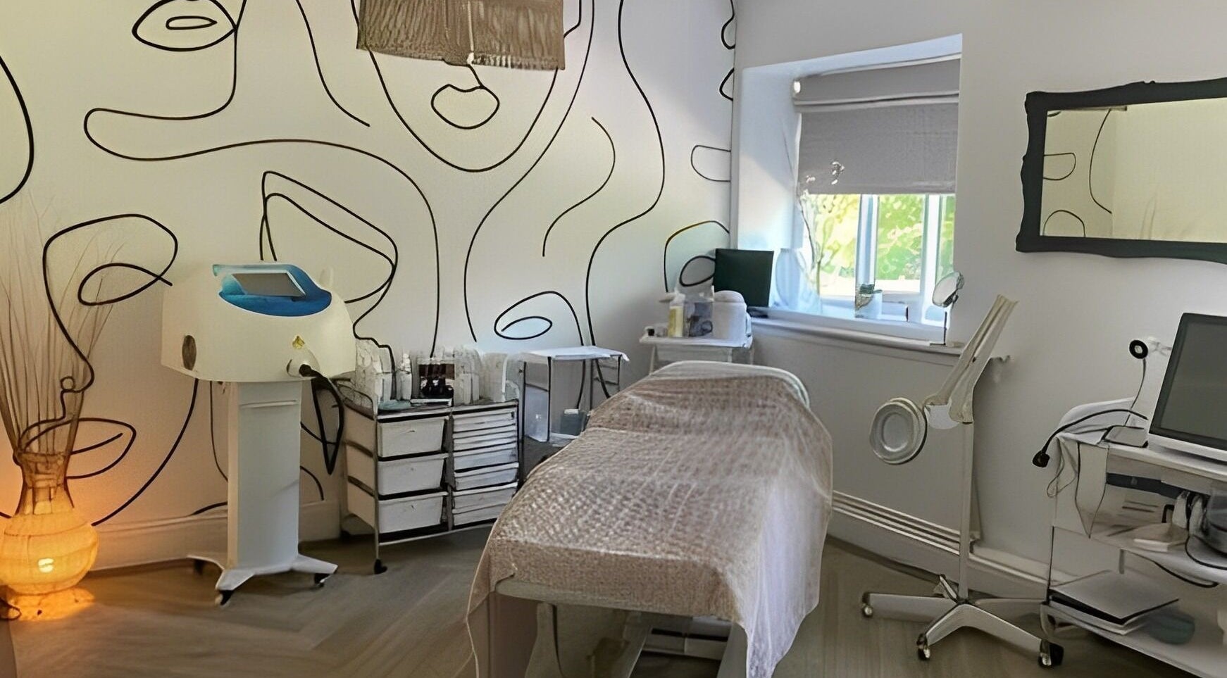Elegant treatment room at Duo Hair and Beauty Lounge, Dronfield, England, GB, featuring modern decor and equipment.
