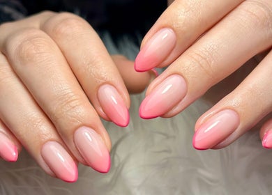 Elegant pink-tipped manicure at Kara Beauty, Cape Town, Western Cape, ZA.