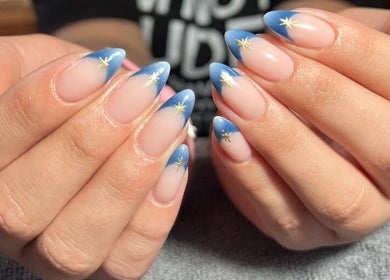 Elegant starry nail art design at Kara Beauty, Cape Town, Western Cape, ZA.