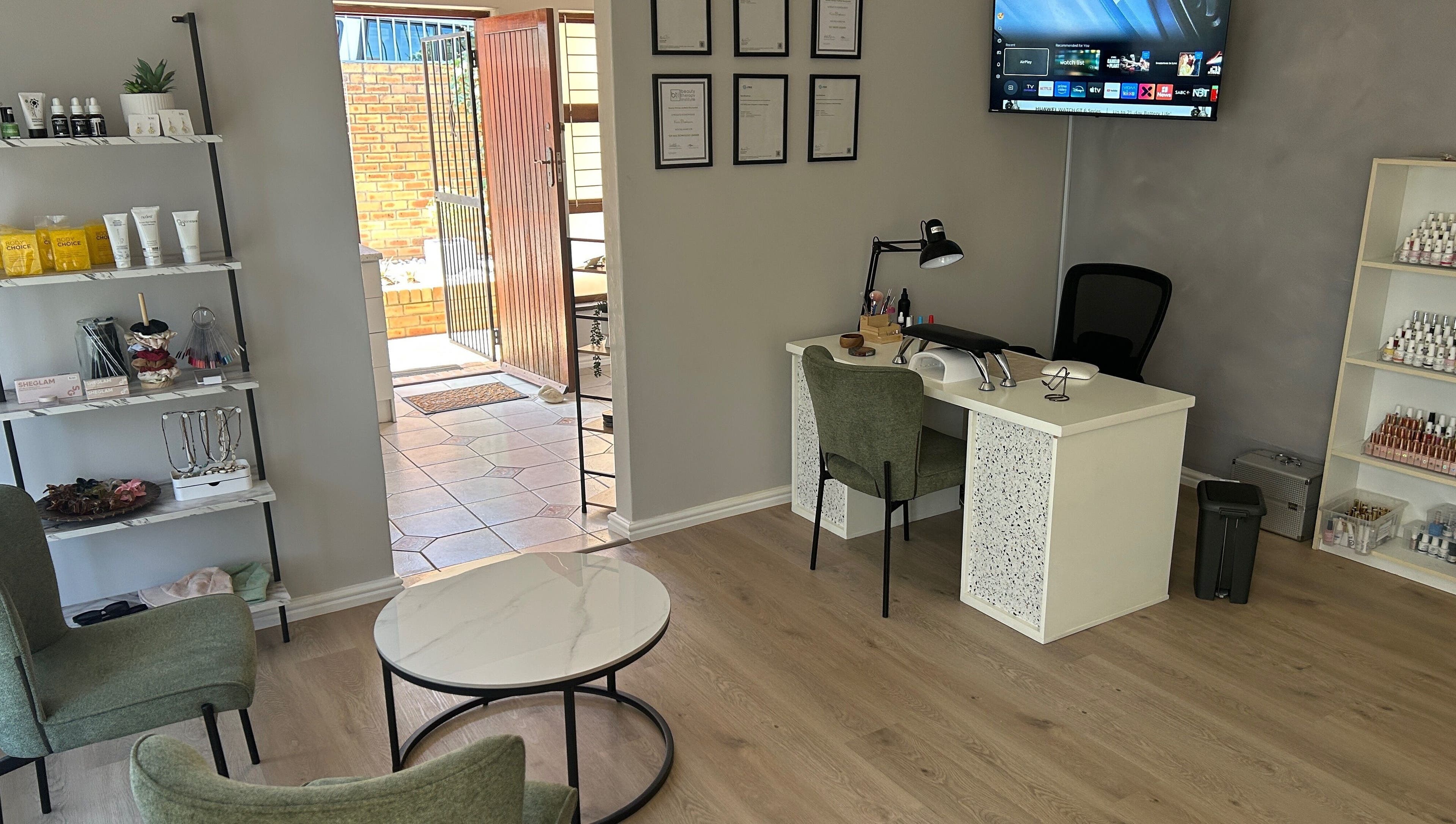 Sophisticated interior of Kara Beauty, Cape Town, Western Cape, ZA showcasing a modern reception area.