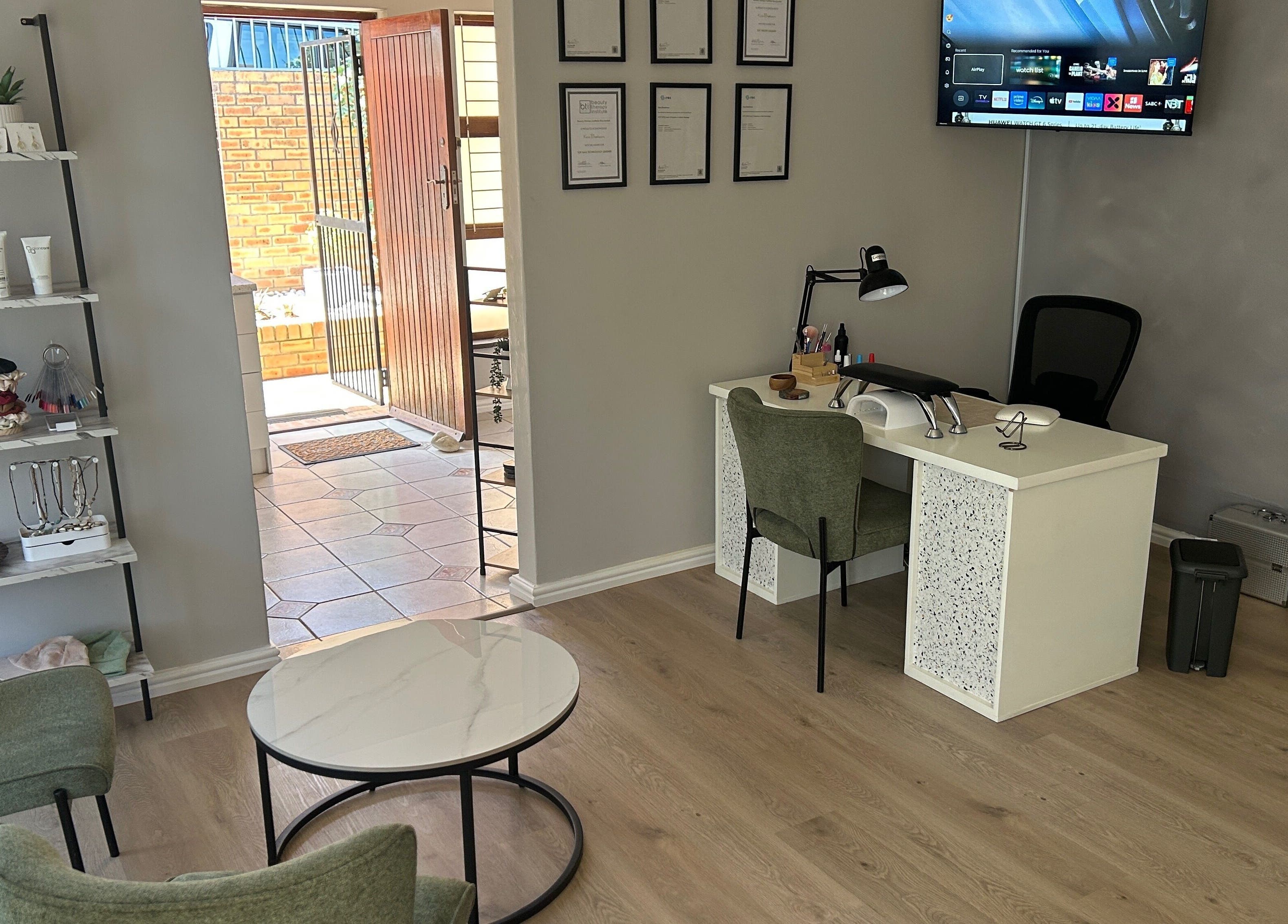 Sophisticated interior of Kara Beauty, Cape Town, Western Cape, ZA showcasing a modern reception area.