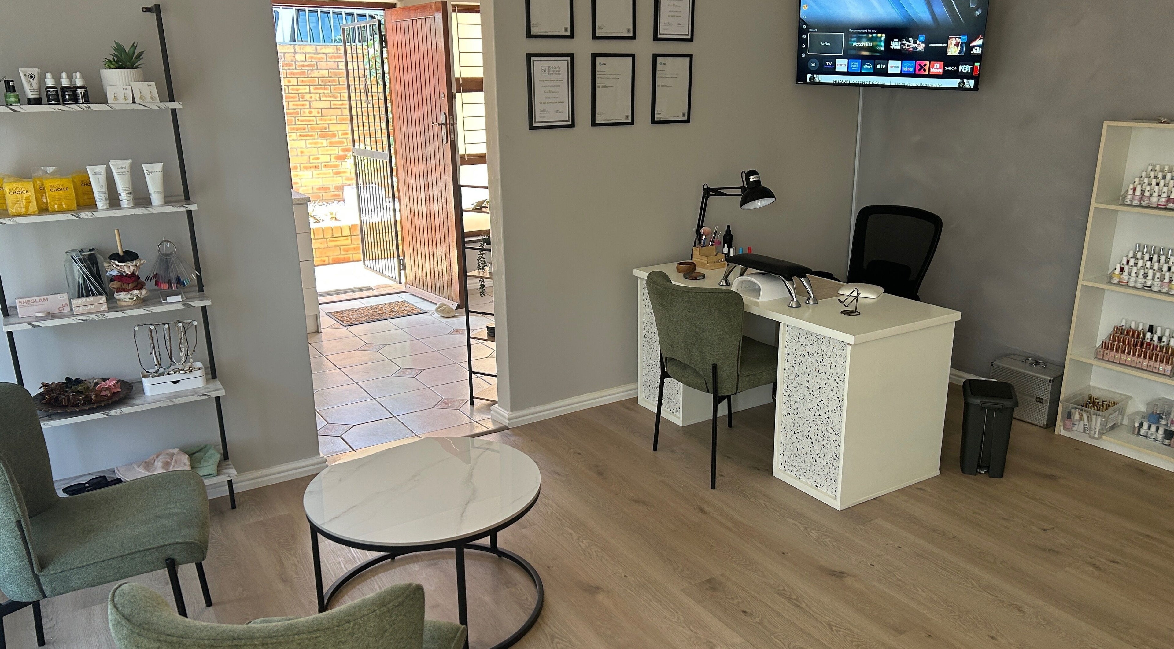 Sophisticated interior of Kara Beauty, Cape Town, Western Cape, ZA showcasing a modern reception area.