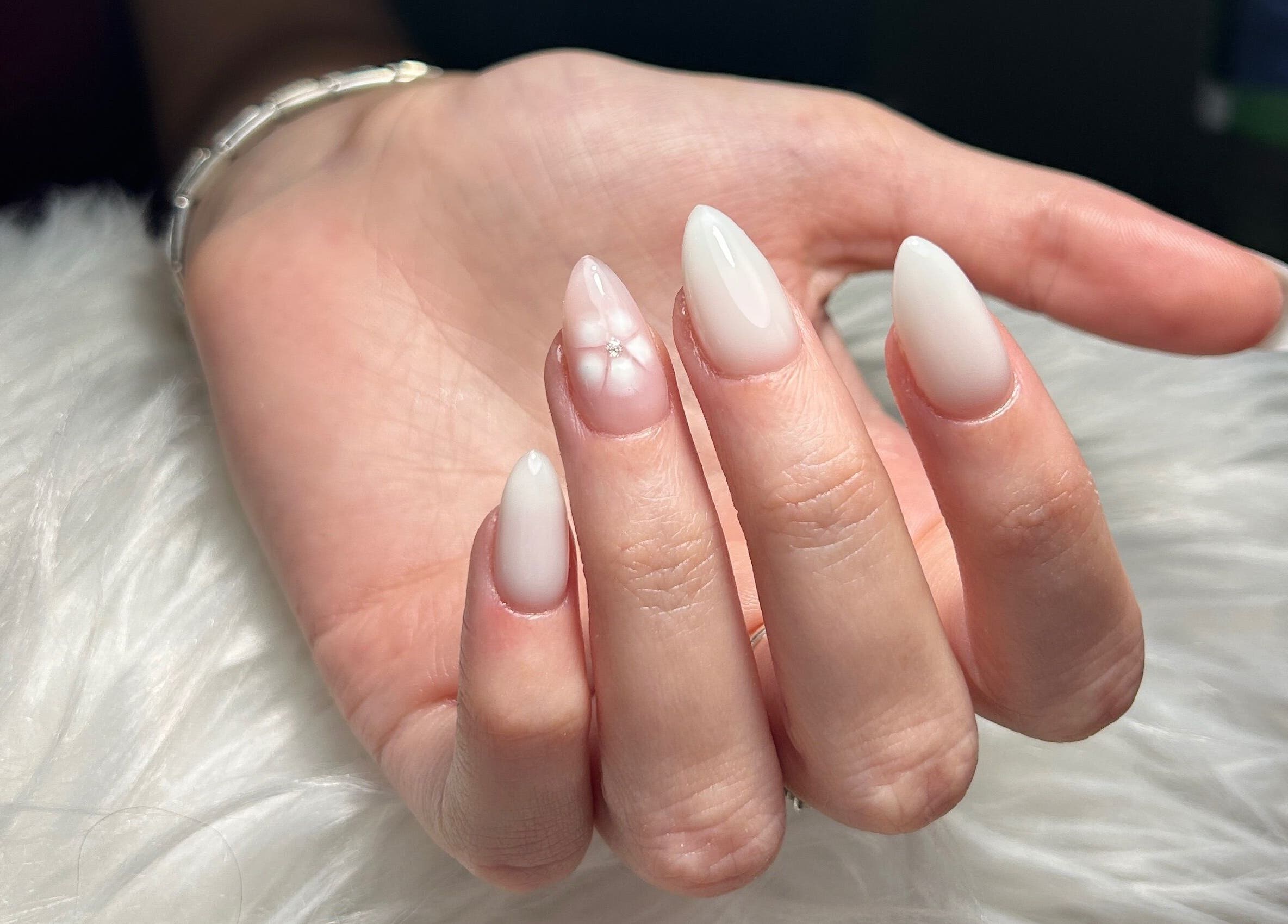 Close-up of elegant manicured nails at Kara Beauty, Cape Town, Western Cape, ZA.