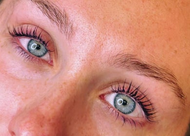 Close-up of enhanced lashes at Get Lashed with Ab, Basildon, England, GB.