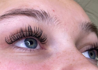 Close-up of full lashes styled at Get Lashed with Ab, Basildon, England, GB.