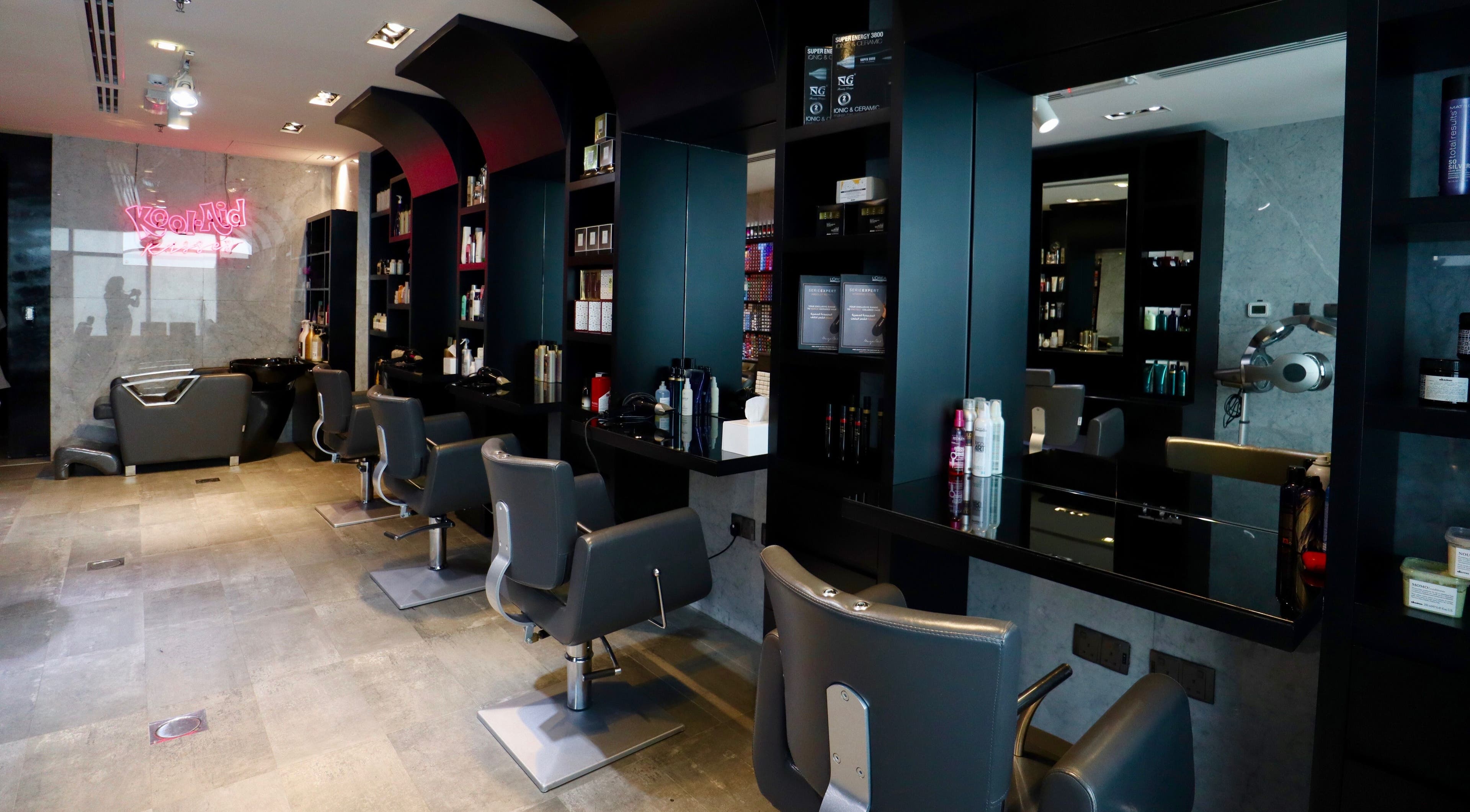 Stylish interior of The Nail Pavilion JLT in Dubai, Dubai, AE featuring modern salon chairs and equipment.