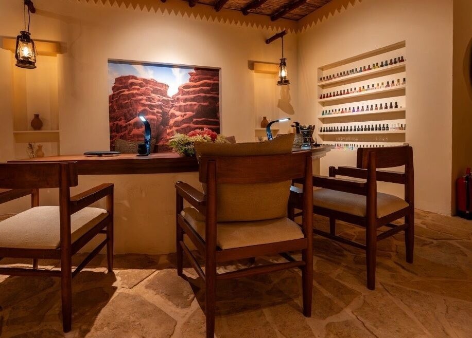 Serene interior at Hisma Spa, Riyadh with warm lighting and earthy decor for relaxation.