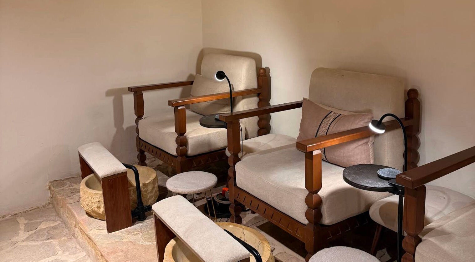 Cozy pedicure chairs at Hisma Spa, Riyadh, Riyadh Province, SA offer comfort and elegance.