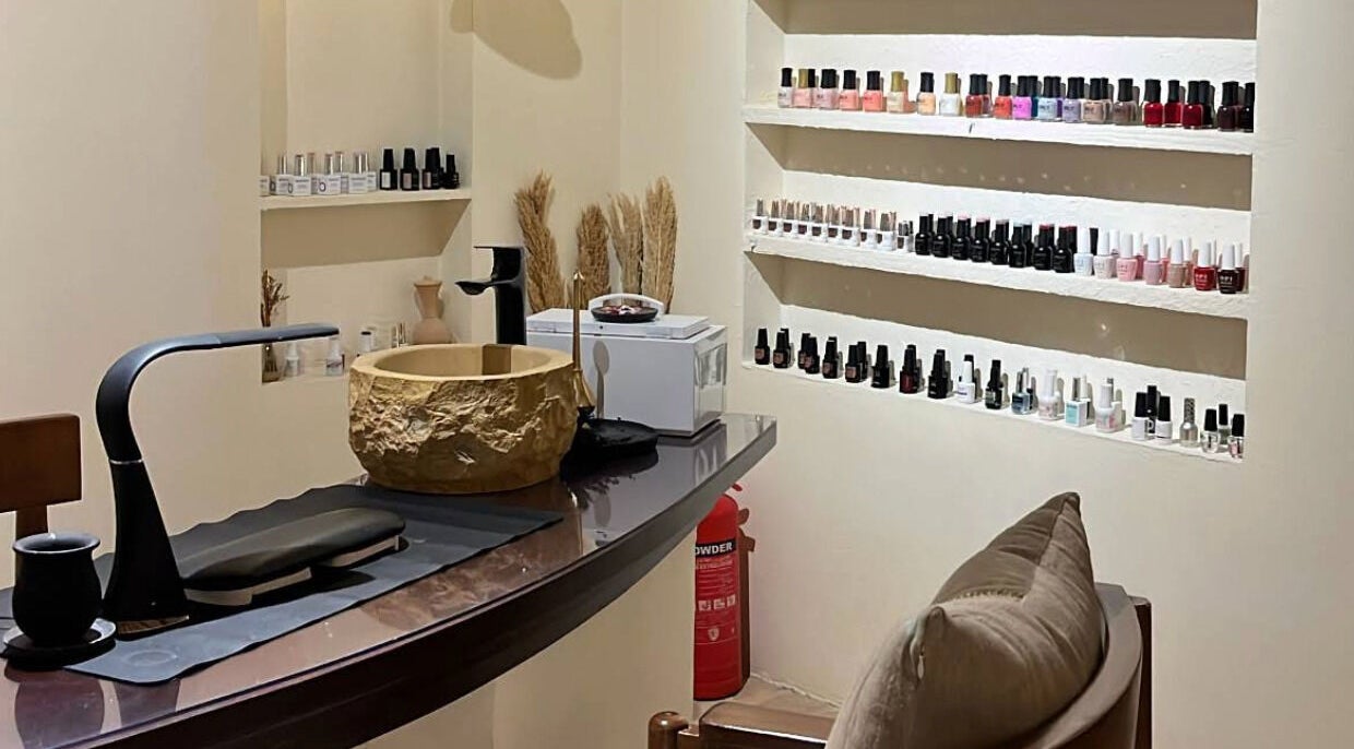 Stylish nail polish display at Hisma Spa, Riyadh, Riyadh Province, SA, showcasing relaxation and elegance.