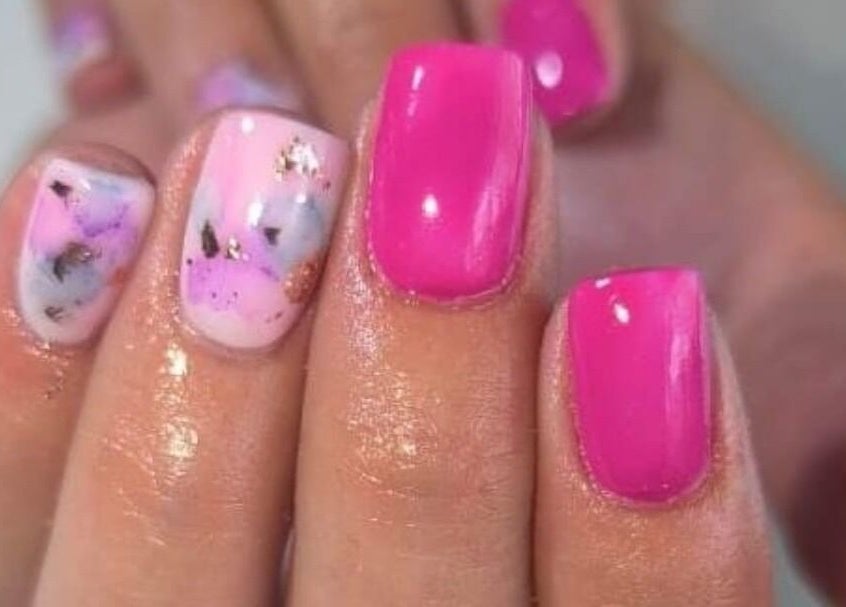 Vibrant pink and marble nails at Classic Touch- Skincare & Nail Clinic, Rustenburg, North West, ZA.