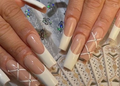 French manicure with rhinestones at 22 Nail Bar, Richmond, British Columbia, CA.