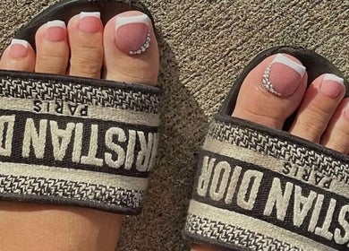 Chic French pedicure with rhinestones at 22 Nail Bar, Richmond, British Columbia, CA.