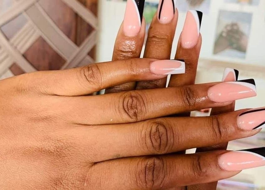 Stylish pink and black nails at Nenebeauty bar, Centurion, Gauteng, ZA.