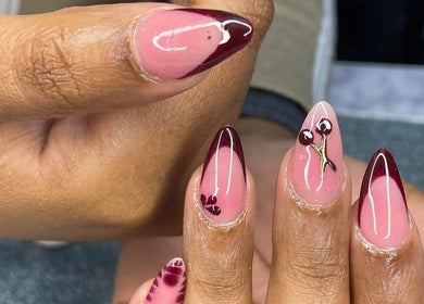 Elegant nail art featuring berry tones at Nenebeauty bar in Centurion, Gauteng, ZA.