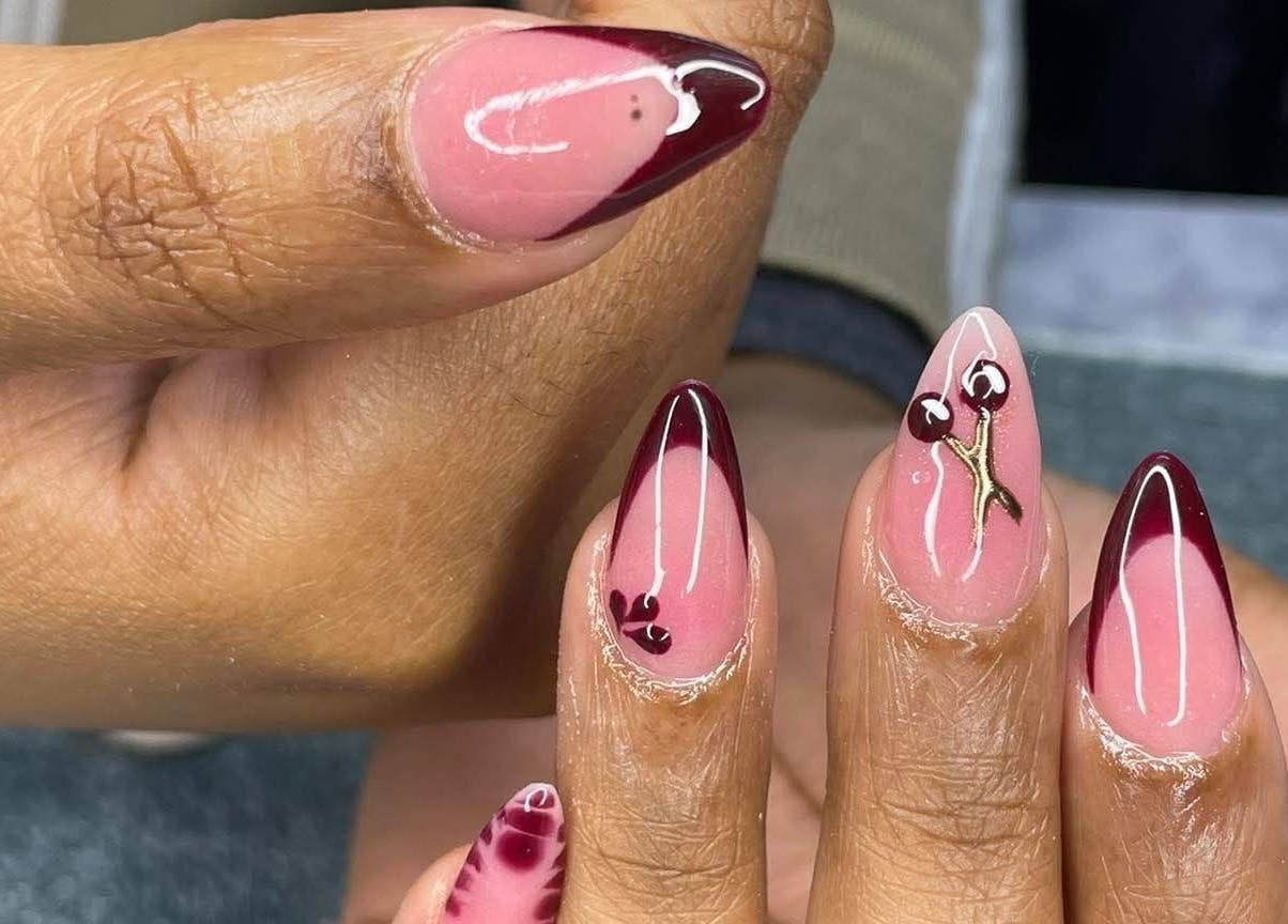 Elegant nail art featuring berry tones at Nenebeauty bar in Centurion, Gauteng, ZA.