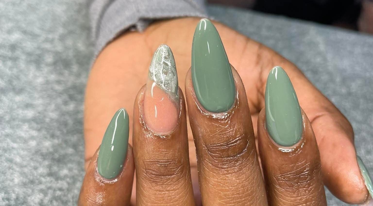 Stylish green nails at Hair, Nails and Beauty Studio, Centurion, Gauteng, ZA showcase elegant nail artistry.