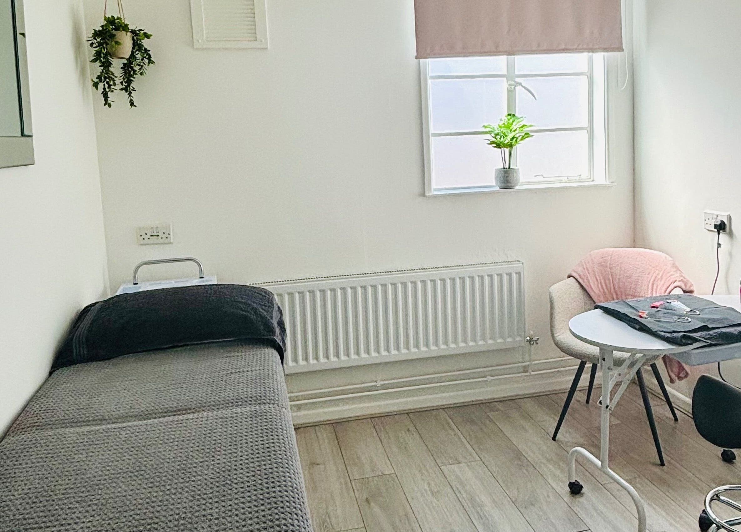 Bright treatment room at L.A Beauty ~ Based at Luna Fitness and Recovery Studio, Thatcham, England, GB.