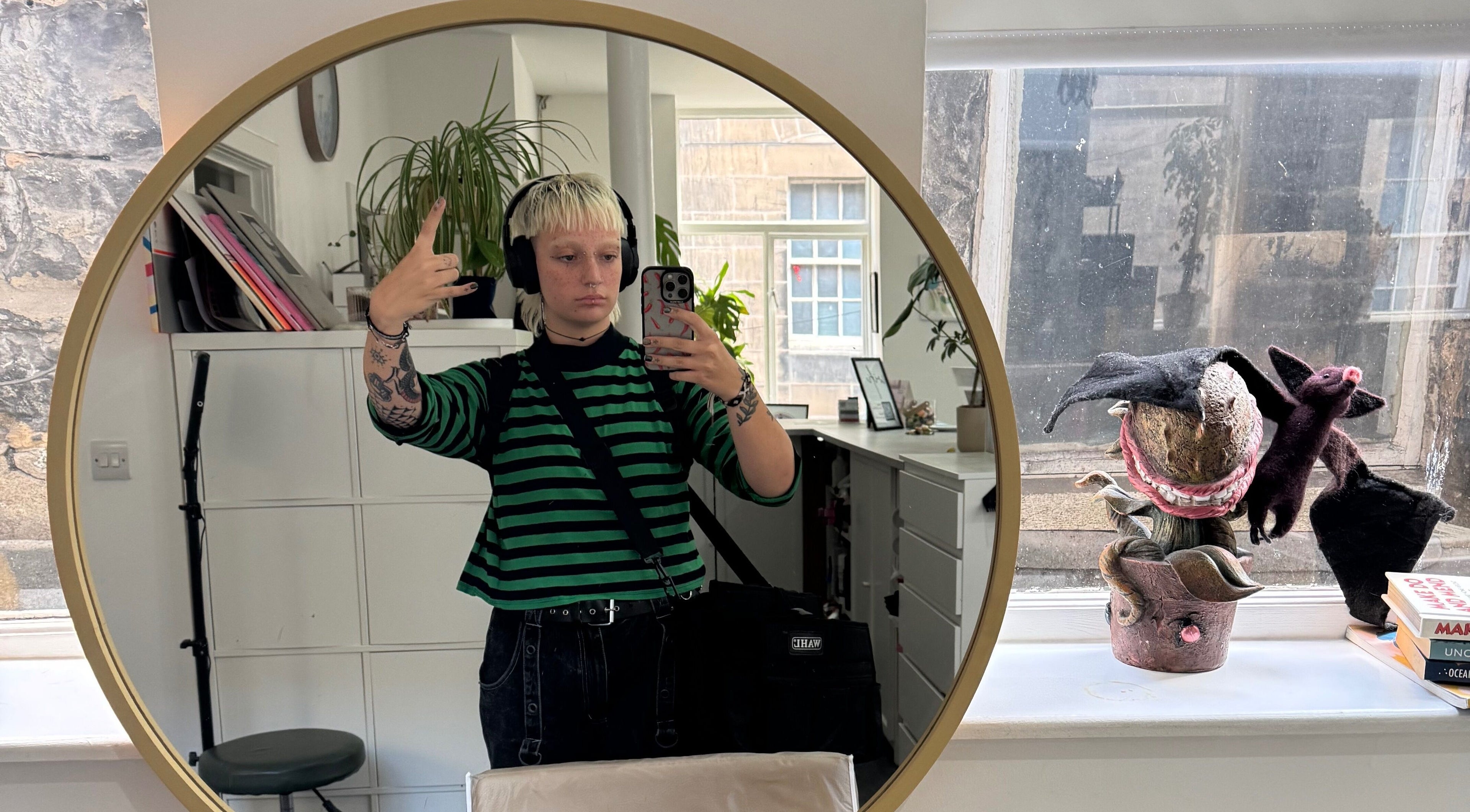 Contemporary mirror selfie at Scrambled Meggs Hair @ 87 Collective, Edinburgh, Scotland, GB.