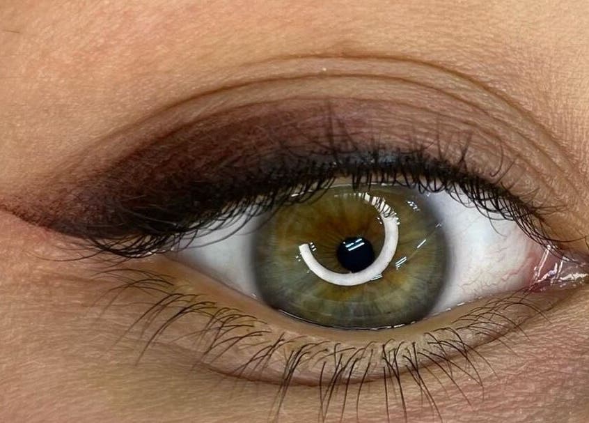Close-up of a detailed eye makeup design at Brow Lab by Anna/Ely in Ely, England, GB.