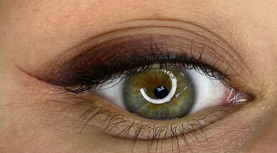 Close-up of a detailed eye makeup design at Brow Lab by Anna/Ely in Ely, England, GB.
