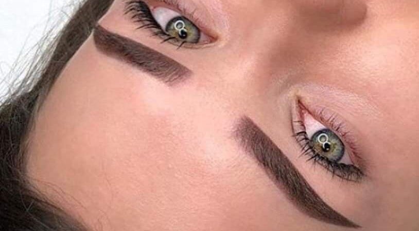 Close-up of perfectly shaped eyebrows at Êlevê Aesthetics & Brow Lab by Anna Bury St Edmunds, England, GB.