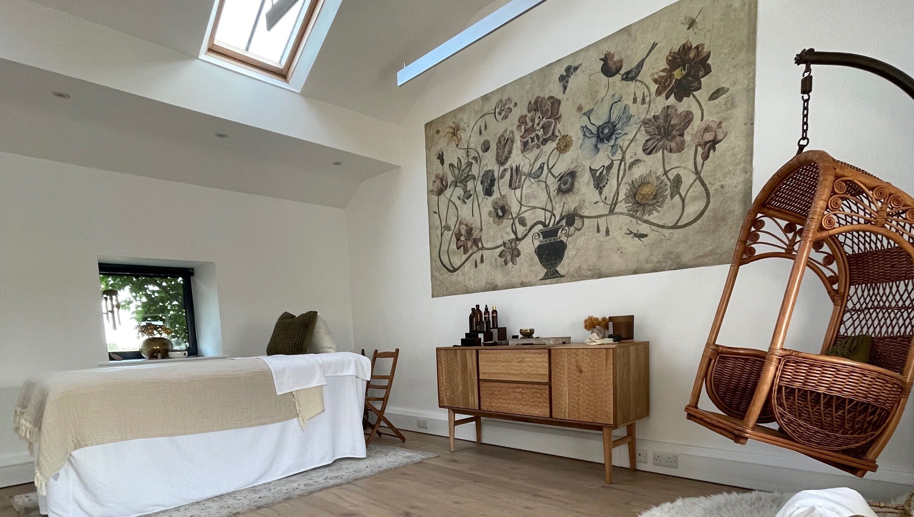 Elegant therapy room at The Bothy – A Sanctuary By ōm Holistic, Harrogate, England, GB depicting tranquil decor.